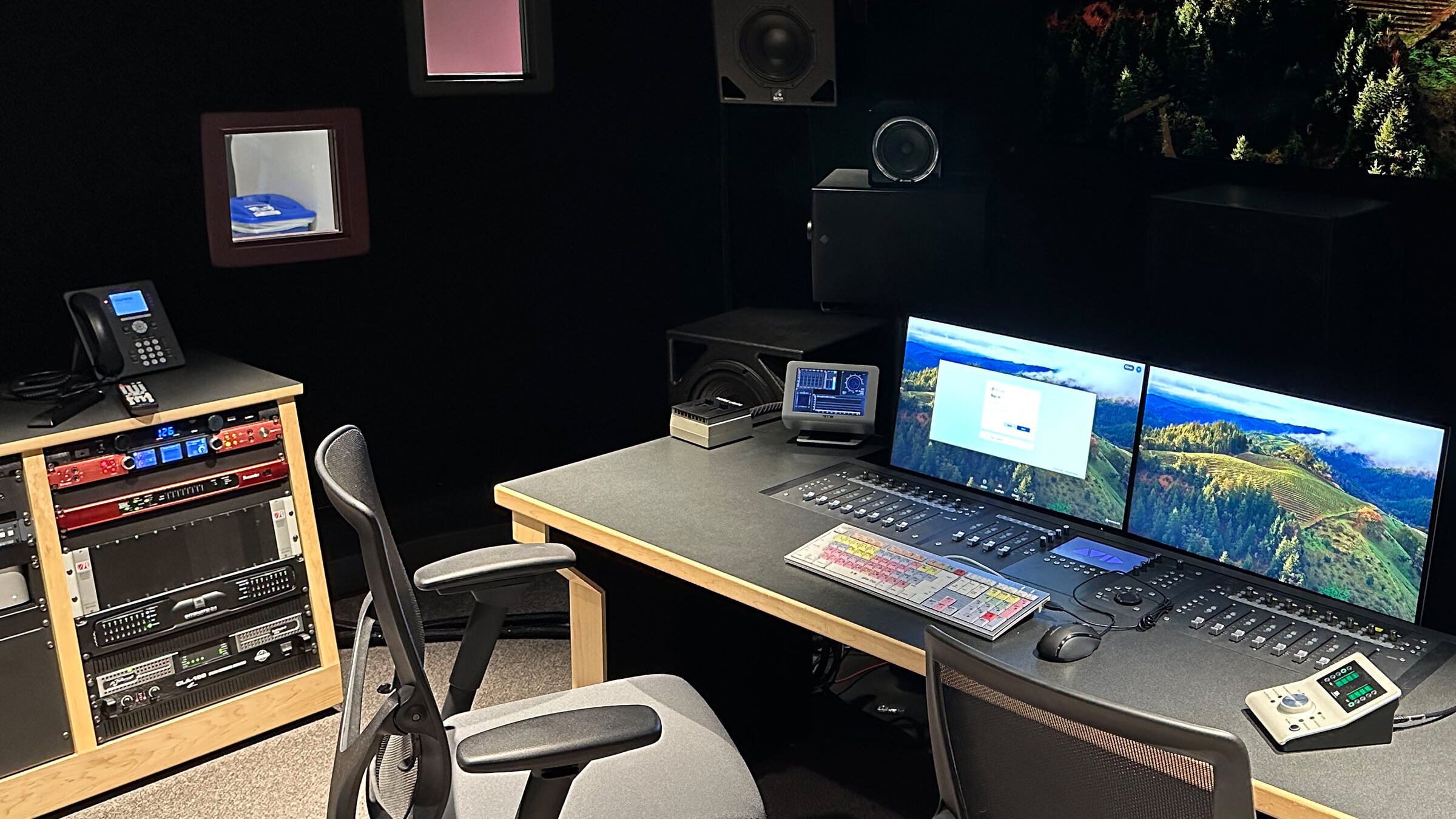 Mix room at Emerson College, featuring Focusrite RedNet components