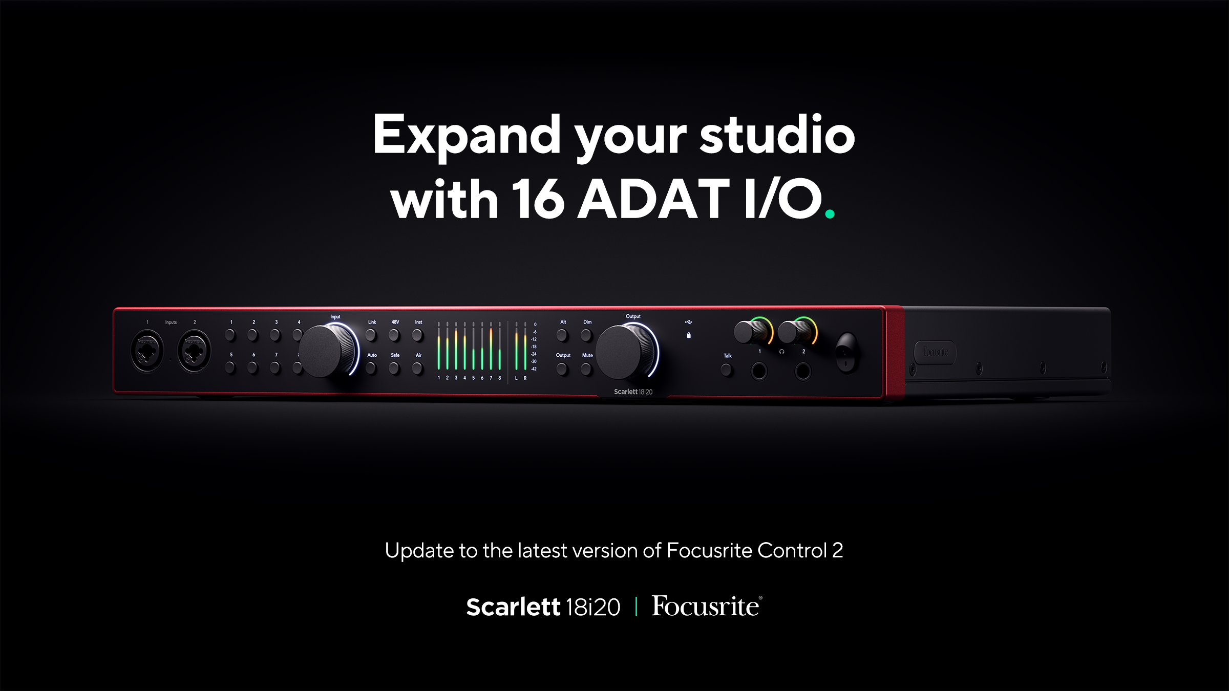 A Focusrite audio interface with text 